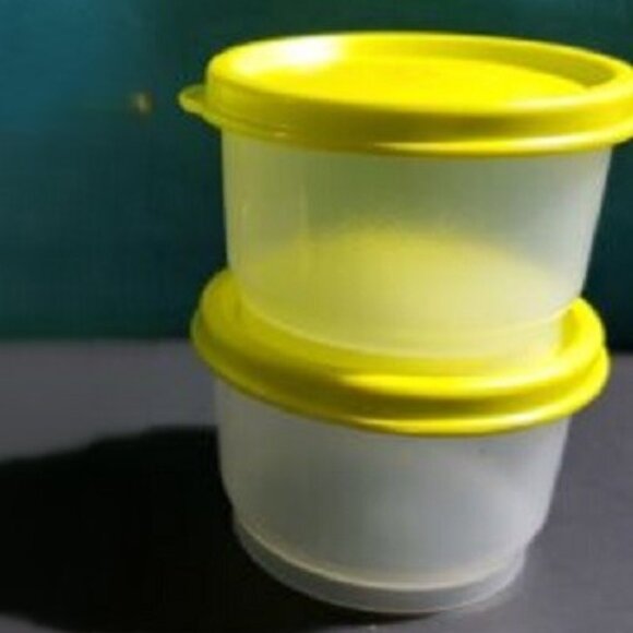 Tupperware 4 Ounce Snack Cups Set of 2 with Yellow Green Seals 4oz Lunch Box Set - Picture 7 of 10